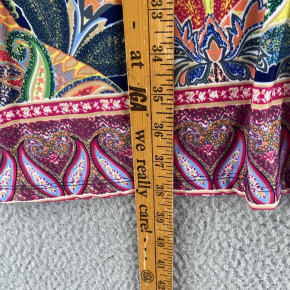 Haani Dress Womens Large Navy Multi Paisley Shift Bell Sleeve Jersey Knit Mini - Picture 8 of 9